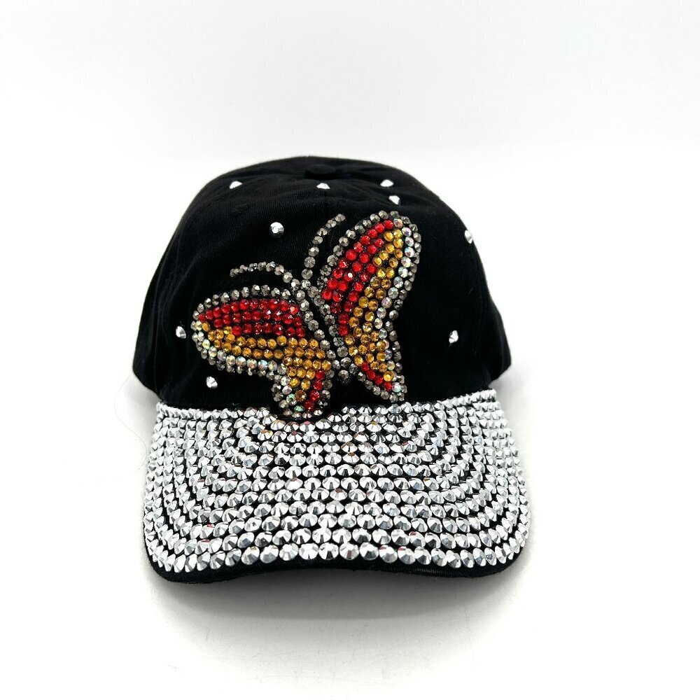 NWOT Gag Gift Womens Black Silver Red Yellow Butterfly Bling Adjustable Back Hat